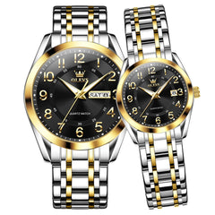OLEVS 3666 Quartz Luminous Matching Watches For Couples - Two Tone Black Watch | Olevs Watch Store