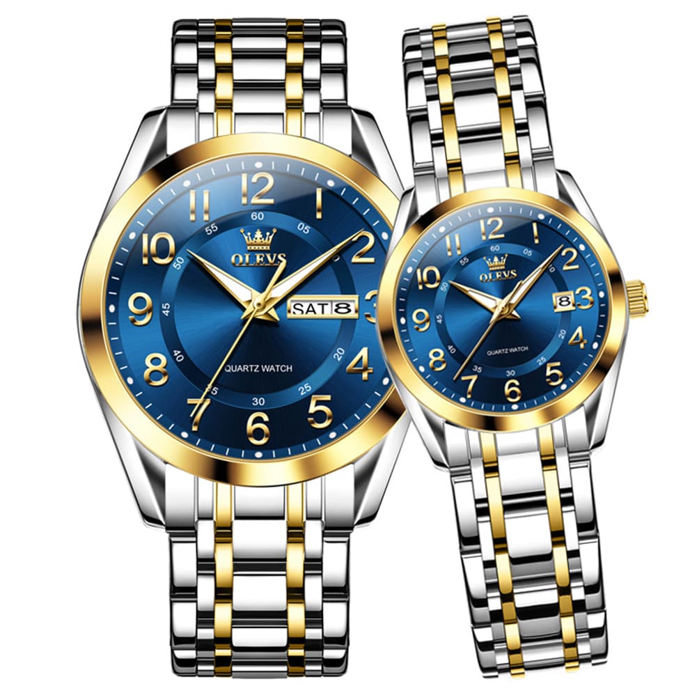 OLEVS 3666 Quartz Luminous Matching Watches For Couples - Two Tone Blue Watch | Olevs Watch Store