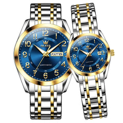 OLEVS 3666 Quartz Luminous Matching Watches For Couples - Two Tone Blue Watch | Olevs Watch Store