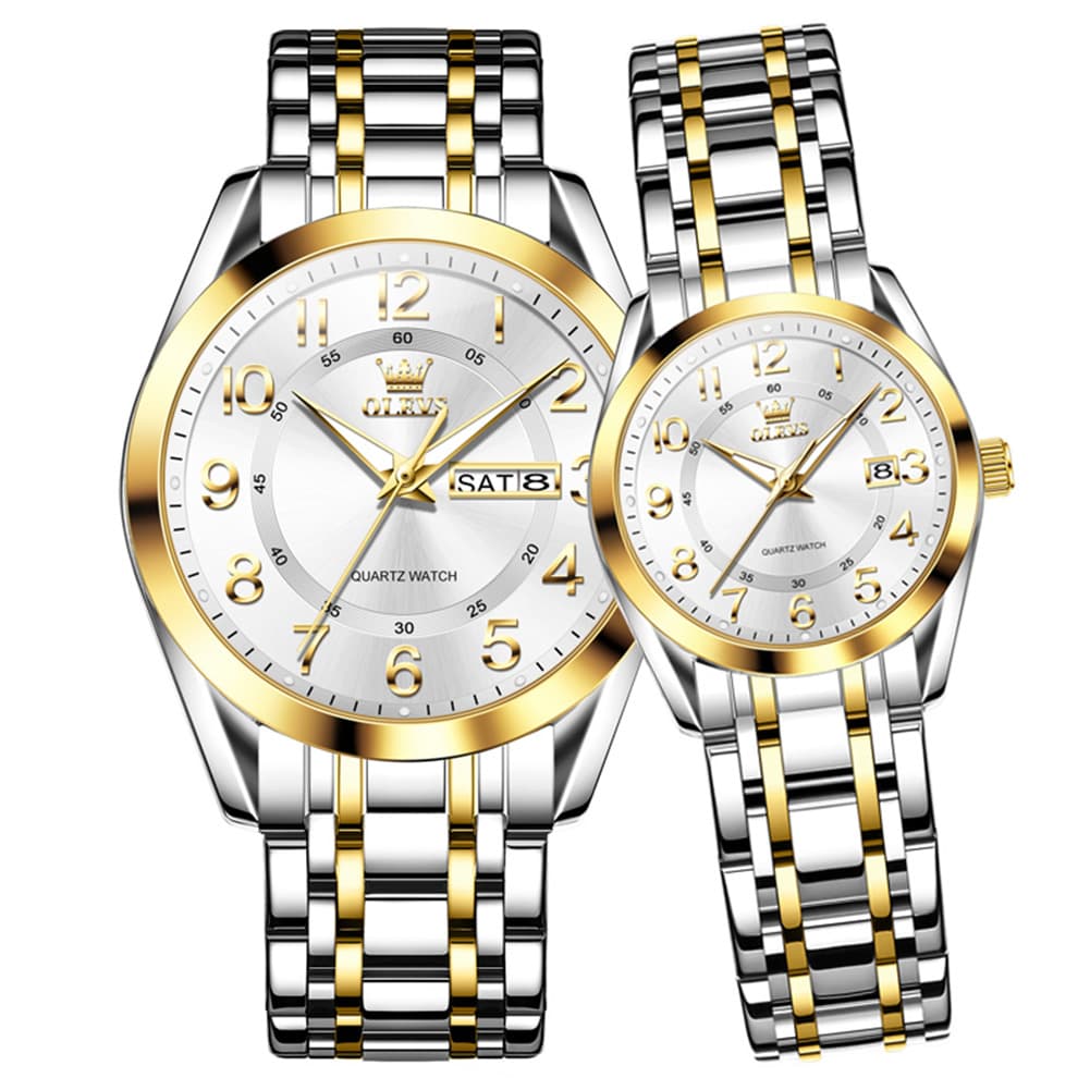OLEVS 3666 Quartz Luminous Matching Watches For Couples - Two Tone White Watch | Olevs Watch Store