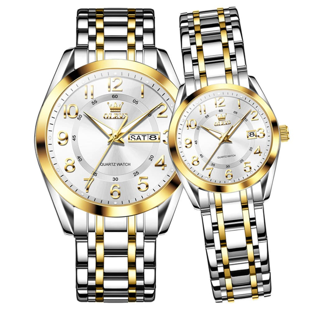 OLEVS 3666 Quartz Luminous Matching Watches For Couples - Two Tone White Watch | Olevs Watch Store