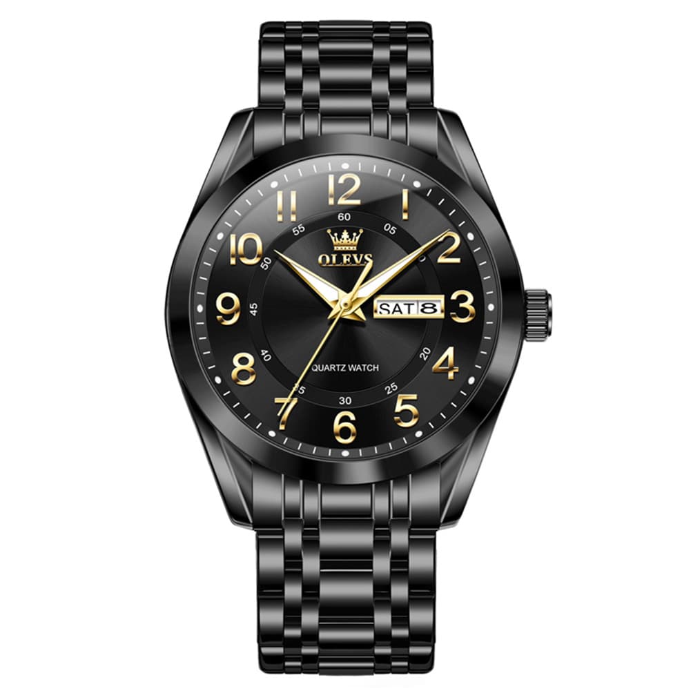 OLEVS 3666 Quartz Luminous Stainless Steel Watch For Men - All Black Watch | Olevs Watch Store