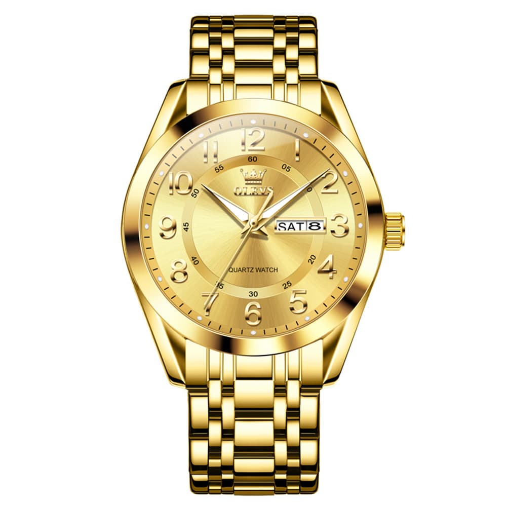 OLEVS 3666 Quartz Luminous Stainless Steel Watch For Men - All Gold Watch | Olevs Watch Store