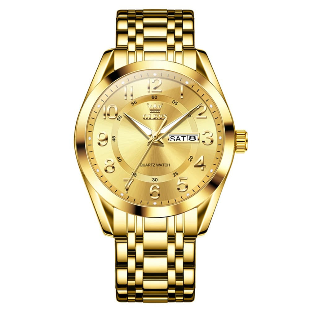 OLEVS 3666 Quartz Luminous Stainless Steel Watch For Men - All Gold Watch | Olevs Watch Store