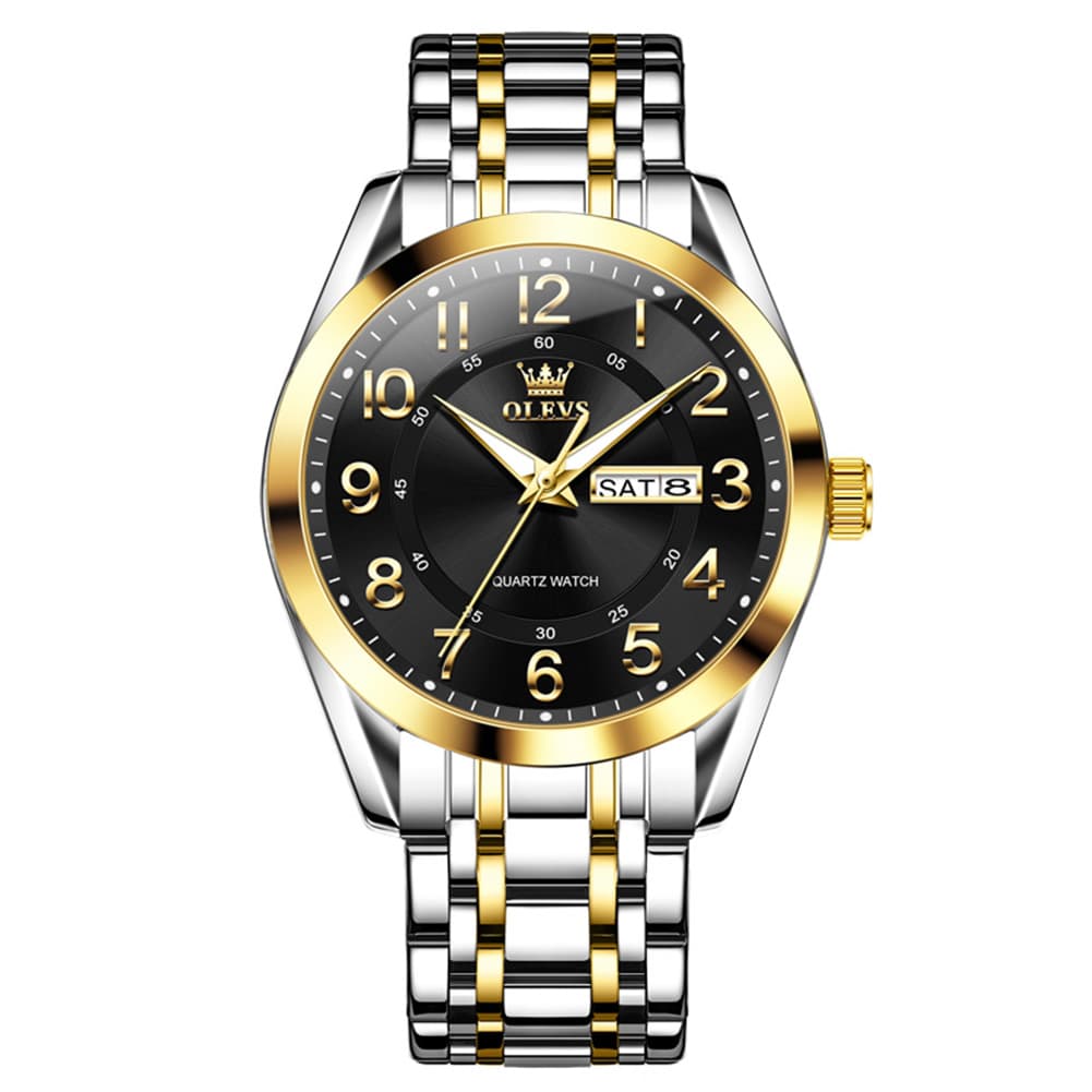 OLEVS 3666 Quartz Luminous Stainless Steel Watch For Men - Two Tone Black Watch | Olevs Watch Store