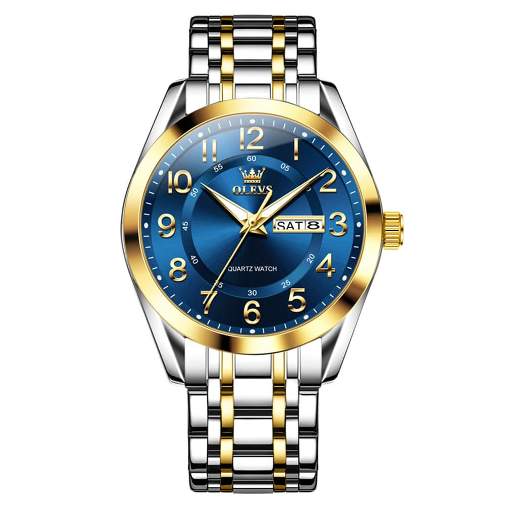 OLEVS 3666 Quartz Luminous Stainless Steel Watch For Men - Two Tone Blue Watch | Olevs Watch Store