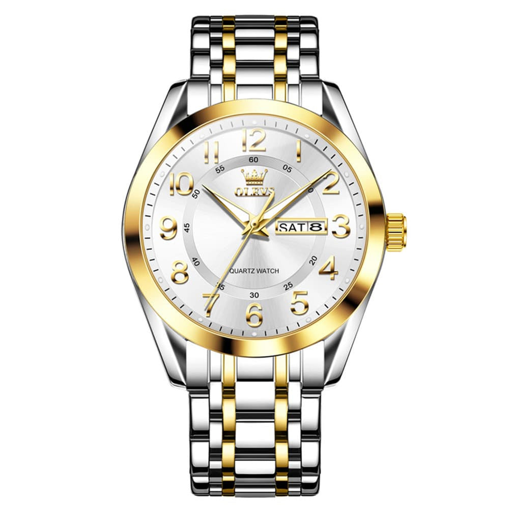OLEVS 3666 Quartz Luminous Stainless Steel Watch For Men - Two Tone White Watch | Olevs Watch Store