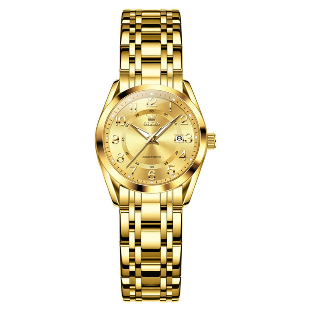OLEVS 3666 Quartz Luminous Stainless Steel Watch For Women - All Gold Watch | Olevs Watch Store