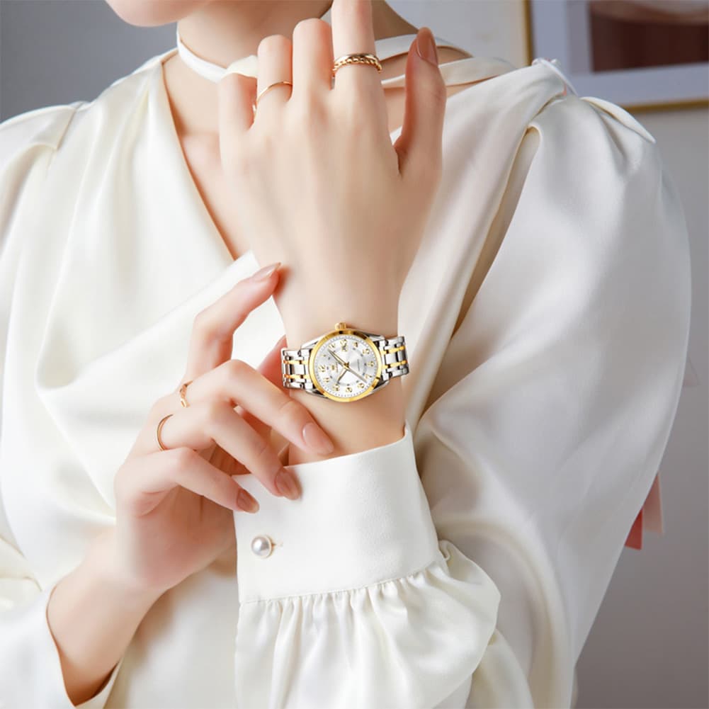 OLEVS 3666 Quartz Luminous Stainless Steel Watch For Women - All Gold Watch | Olevs Watch Store
