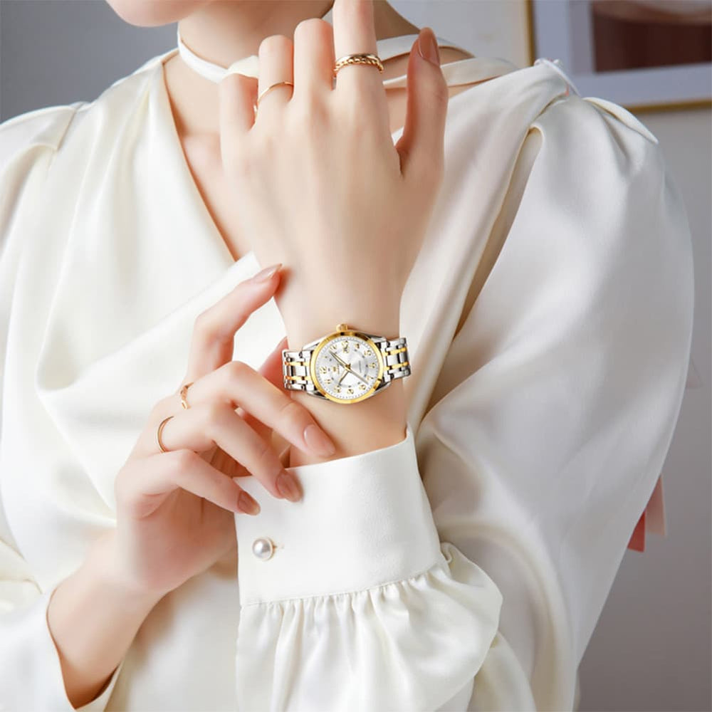 OLEVS 3666 Quartz Luminous Stainless Steel Watch For Women - All Gold Watch | Olevs Watch Store