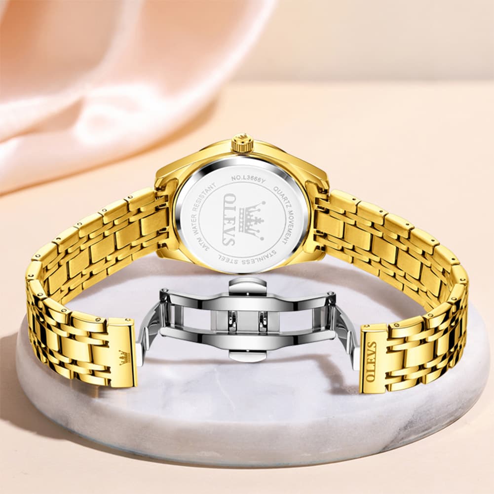 OLEVS 3666 Quartz Luminous Stainless Steel Watch For Women - All Gold Watch | Olevs Watch Store