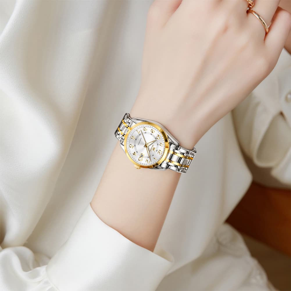OLEVS 3666 Quartz Luminous Stainless Steel Watch For Women - All Gold Watch | Olevs Watch Store