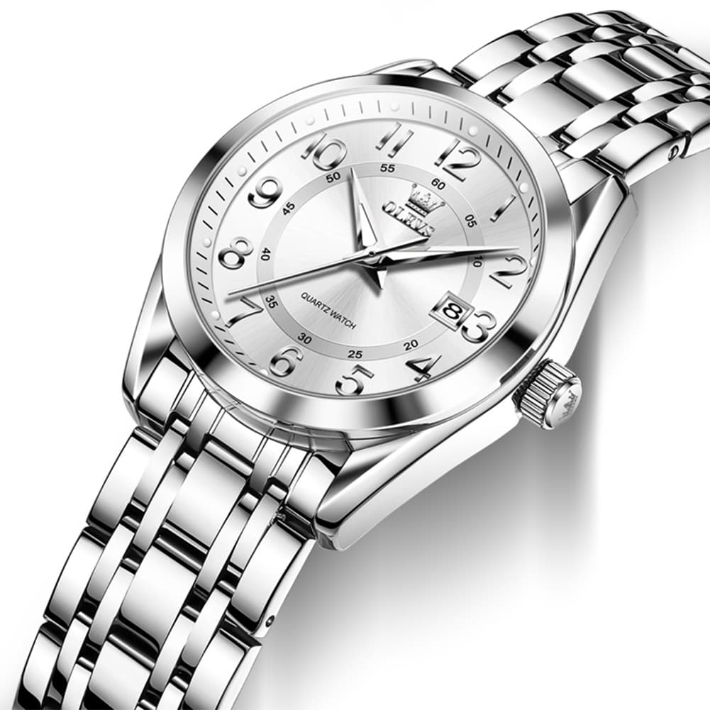 OLEVS 3666 Quartz Luminous Stainless Steel Watch For Women - Silver White Watch | Olevs Watch Store