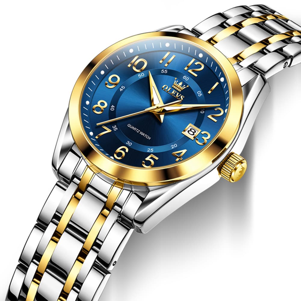 OLEVS 3666 Quartz Luminous Stainless Steel Watch For Women - Two Tone Blue Watch | Olevs Watch Store