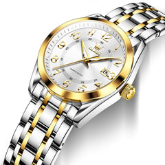 OLEVS 3666 Quartz Luminous Stainless Steel Watch For Women - Two Tone White Watch | Olevs Watch Store