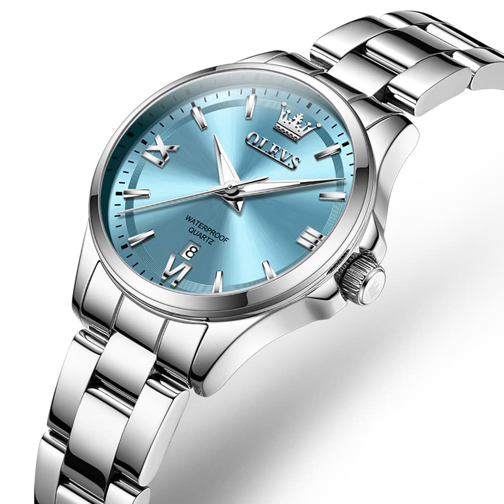 OLEVS 3668 Quartz Pastel Stainless Steel Watch For Women - Ice Blue Watch | Olevs Watch Store