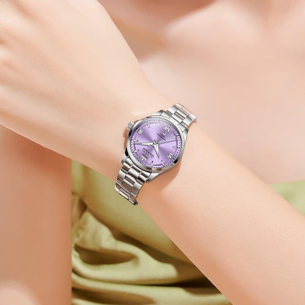 OLEVS 3668 Quartz Pastel Stainless Steel Watch For Women - Lavender Purple Watch | Olevs Watch Store
