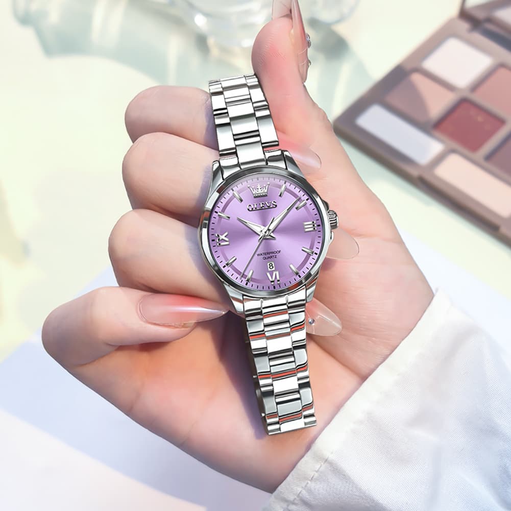 OLEVS 3668 Quartz Pastel Stainless Steel Watch For Women - Lavender Purple Watch | Olevs Watch Store