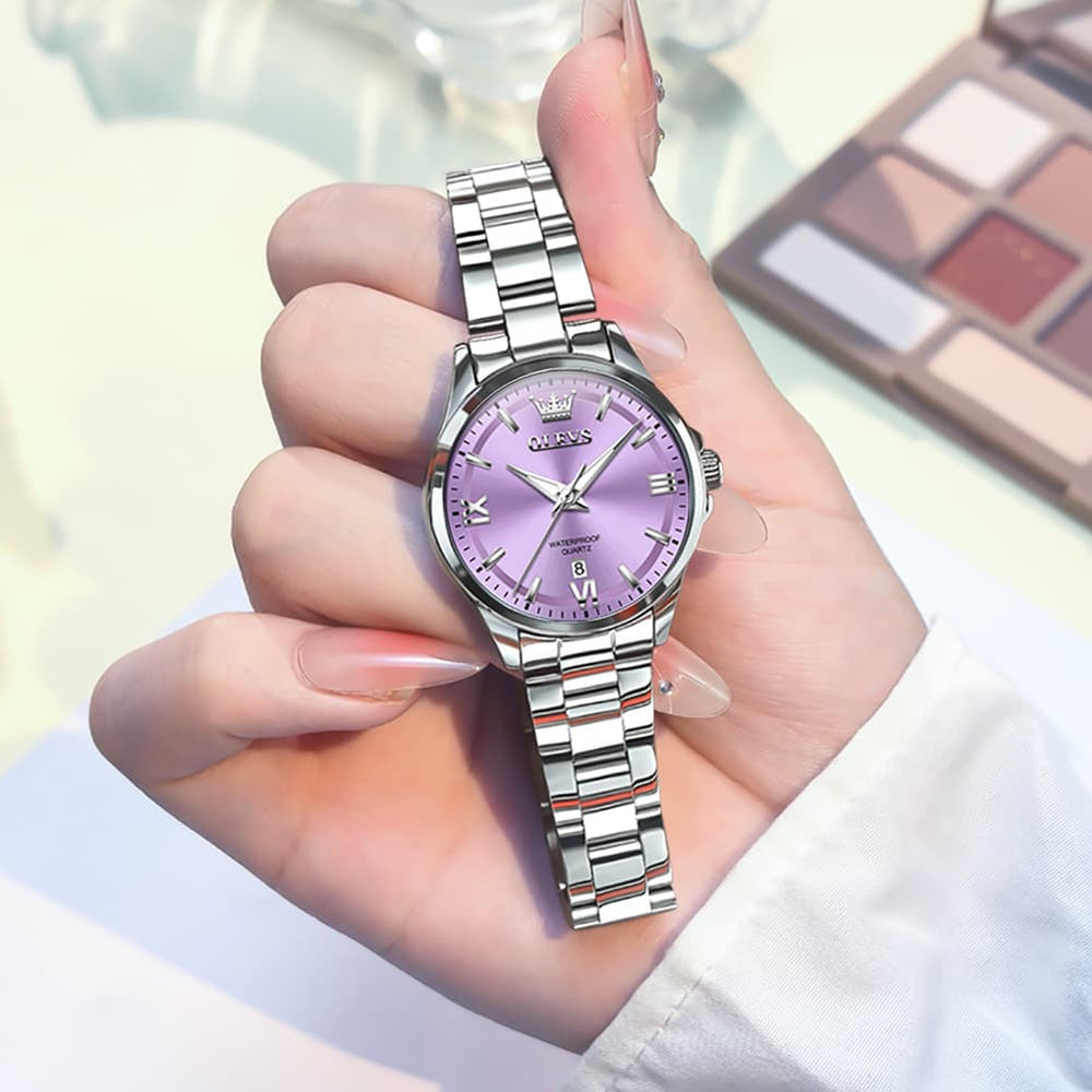 OLEVS 3668 Quartz Pastel Stainless Steel Watch For Women - Lavender Purple Watch | Olevs Watch Store
