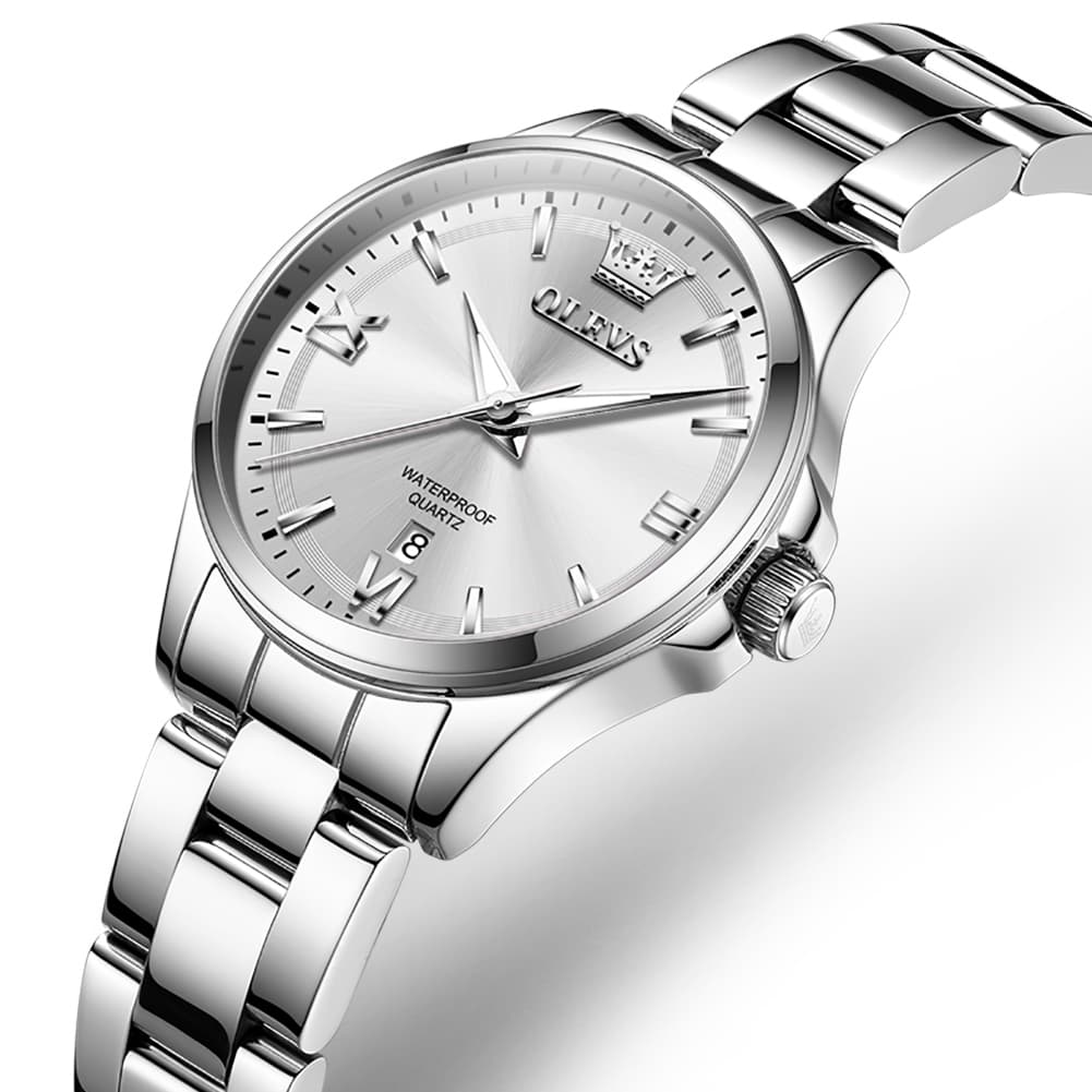 OLEVS 3668 Quartz Pastel Stainless Steel Watch For Women - Silver White Watch | Olevs Watch Store