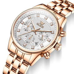 OLEVS 3669 Quartz Multi Dial Diamond Watch For Women