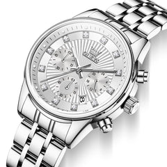 OLEVS 3669 Quartz Multi Dial Diamond Watch For Women - Steel Silver White Watch | Olevs Watch Store
