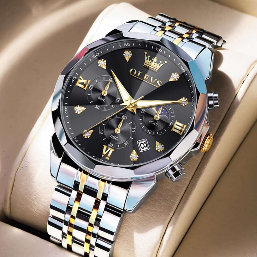 OLEVS 3670 Quartz Moon Phase Chronograph Watch For Men