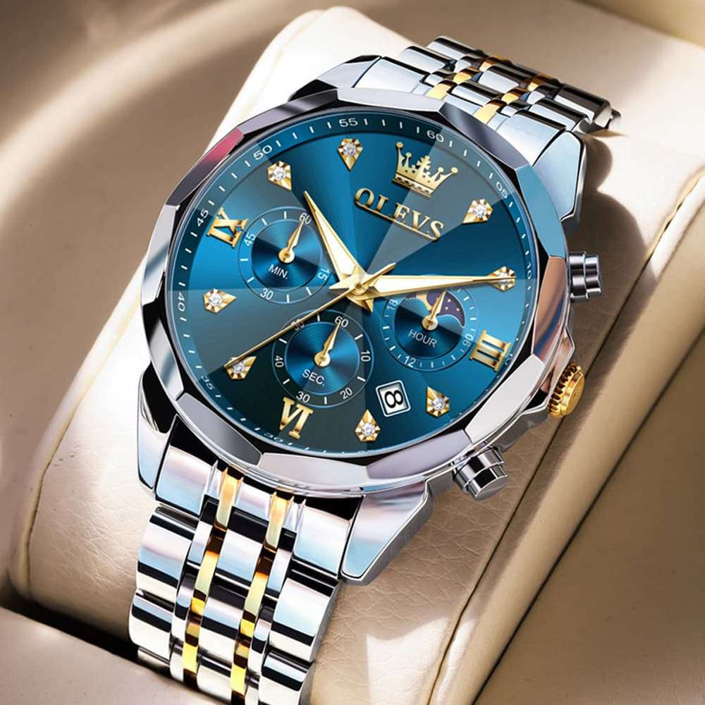 OLEVS 3670 Quartz Moon Phase Chronograph Watch For Men