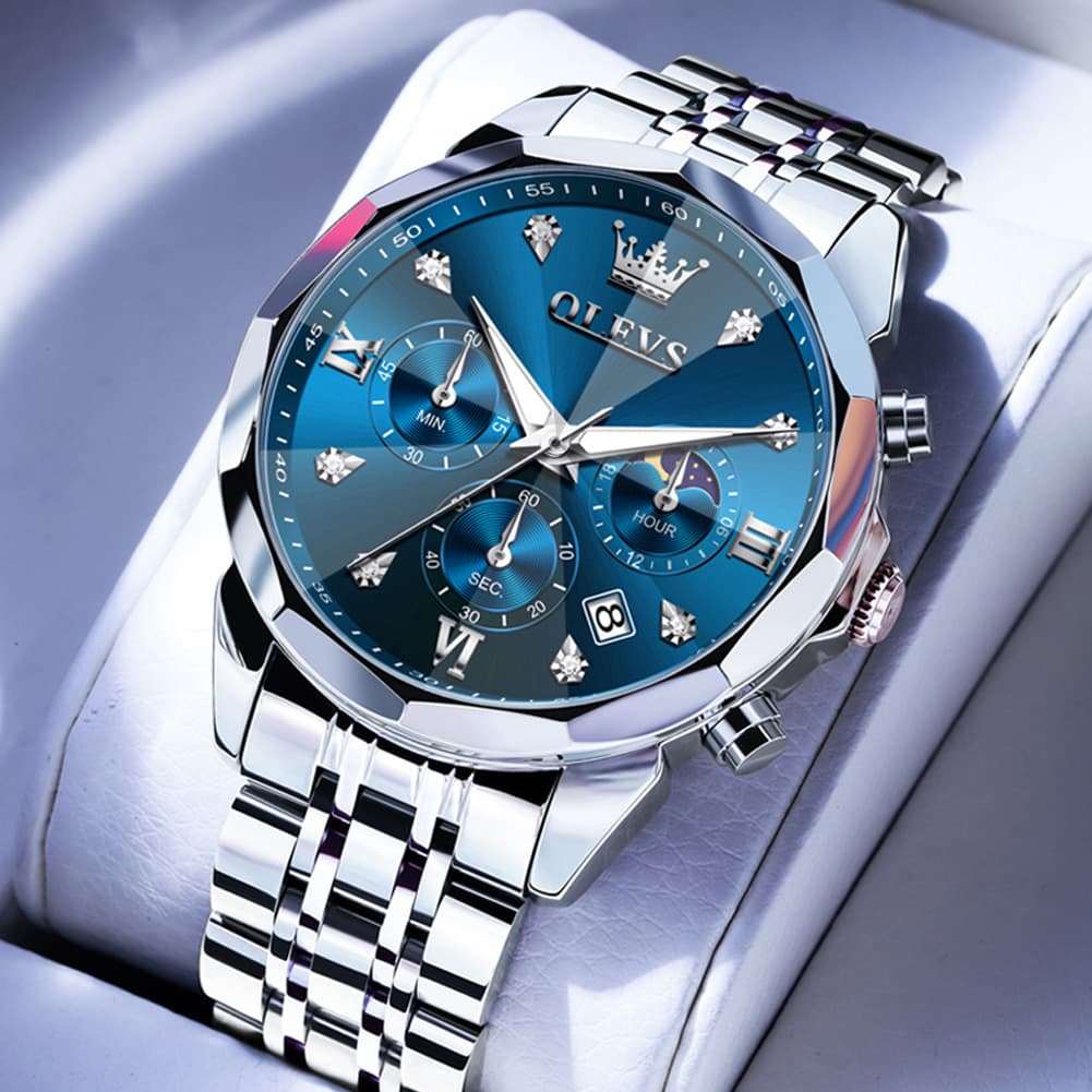 OLEVS 3670 Quartz Moon Phase Chronograph Watch For Men