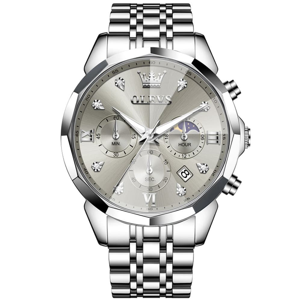 OLEVS 3670 Quartz Moon Phase Chronograph Watch For Men - Two Tone White Watch | Olevs Watch Store