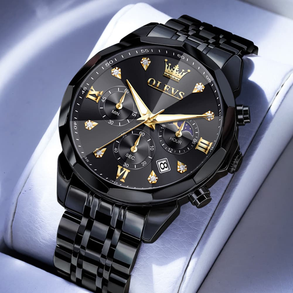 OLEVS 3670 Quartz Moon Phase Chronograph Watch For Men - Two Tone White Watch | Olevs Watch Store