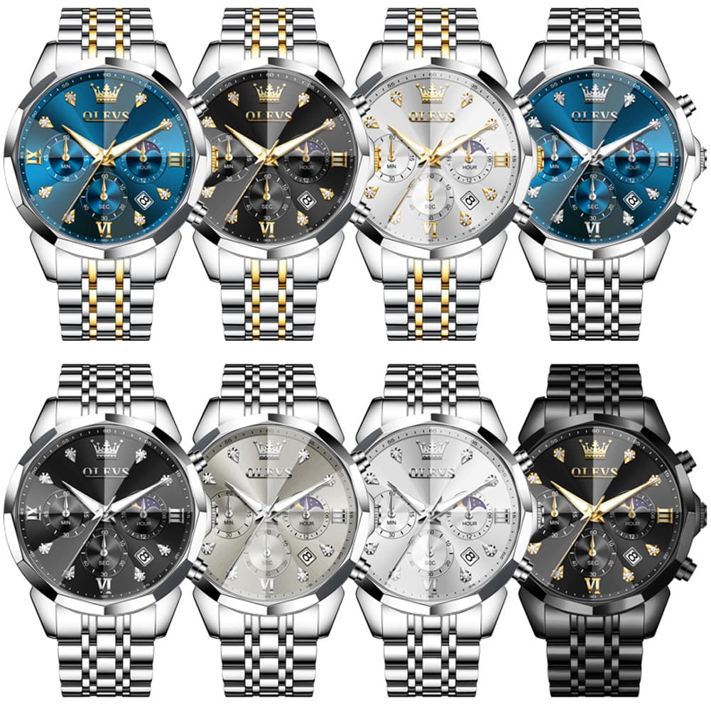 OLEVS 3670 Quartz Moon Phase Chronograph Watch For Men - Two Tone White Watch | Olevs Watch Store