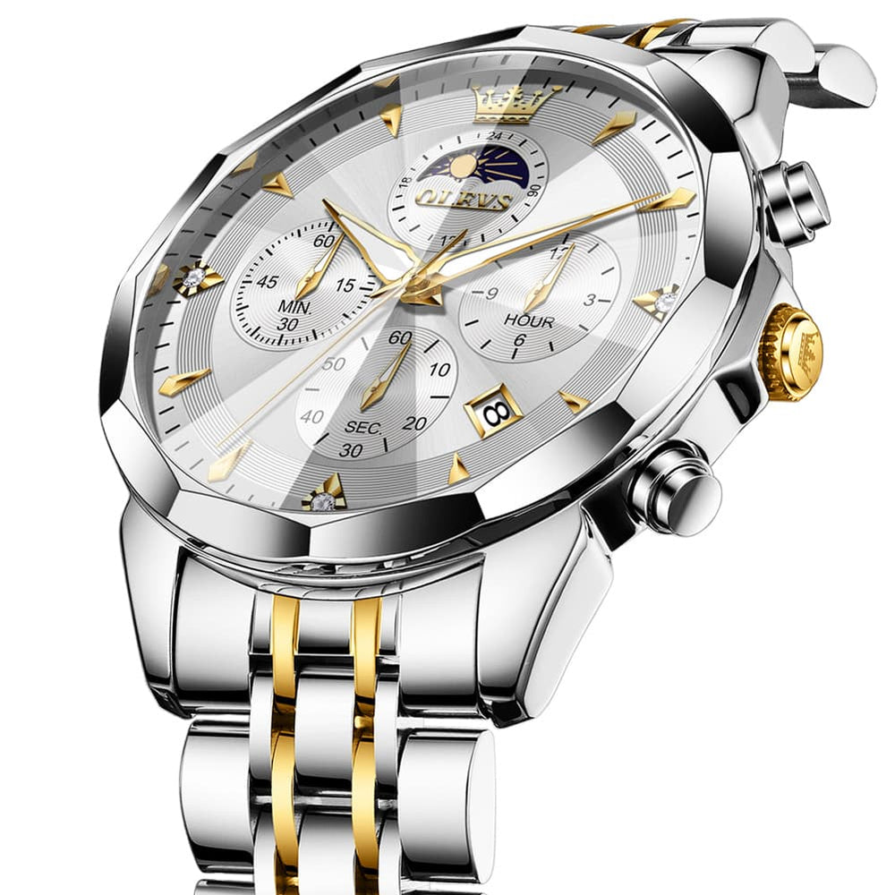 OLEVS 3673 Quartz 3D Rhombic Mirror Chronograph Watch For Men - All Black Watch | Olevs Watch Store