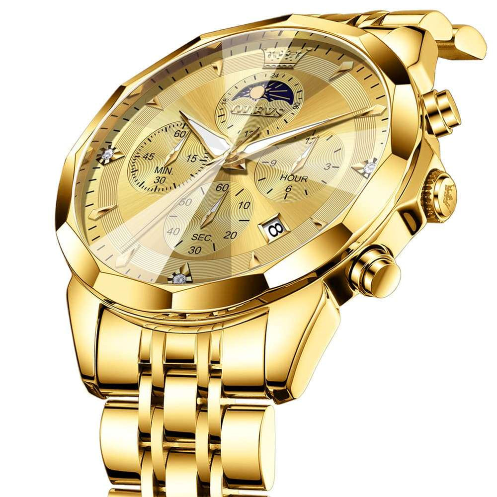 OLEVS 3673 Quartz 3D Rhombic Mirror Chronograph Watch For Men