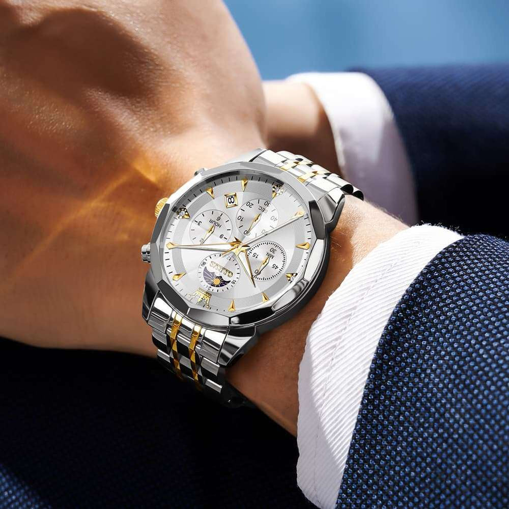 OLEVS 3673 Quartz 3D Rhombic Mirror Chronograph Watch For Men