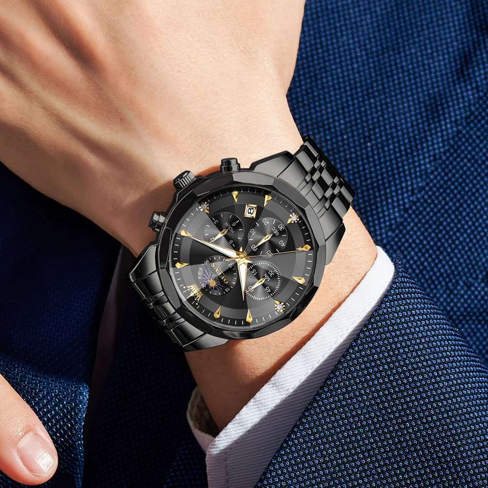 OLEVS 3673 Quartz 3D Rhombic Mirror Chronograph Watch For Men