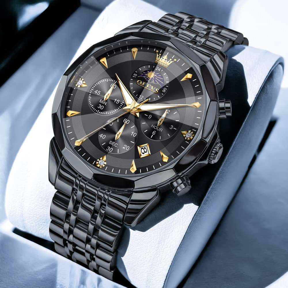 OLEVS 3673 Quartz 3D Rhombic Mirror Chronograph Watch For Men