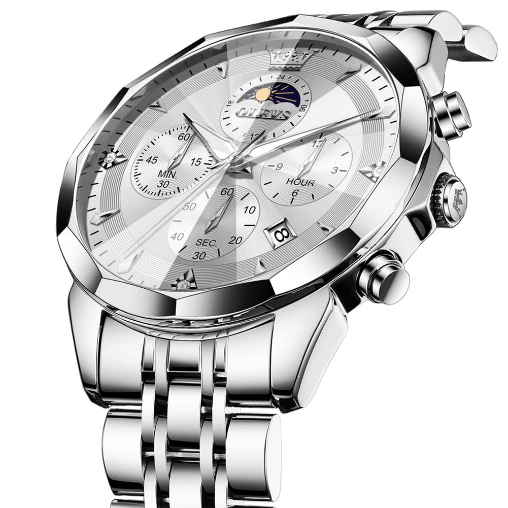 OLEVS 3673 Quartz 3D Rhombic Mirror Chronograph Watch For Men - All Black Watch | Olevs Watch Store
