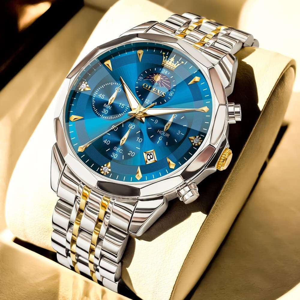 OLEVS 3673 Quartz 3D Rhombic Mirror Chronograph Watch For Men