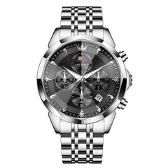 OLEVS 3673 Quartz 3D Rhombic Mirror Chronograph Watch For Men - Silver Black Watch | Olevs Watch Store