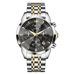 OLEVS 3673 Quartz 3D Rhombic Mirror Chronograph Watch For Men - Two Tone Black Watch | Olevs Watch Store
