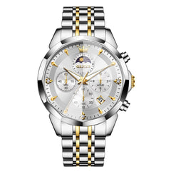 OLEVS 3673 Quartz 3D Rhombic Mirror Chronograph Watch For Men - Two Tone White Watch | Olevs Watch Store
