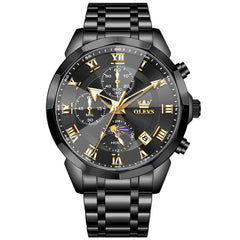 OLEVS 3675 Quartz 3D Rhombic Roman Chronograph Watch For Men - All Black Watch | Olevs Watch Store