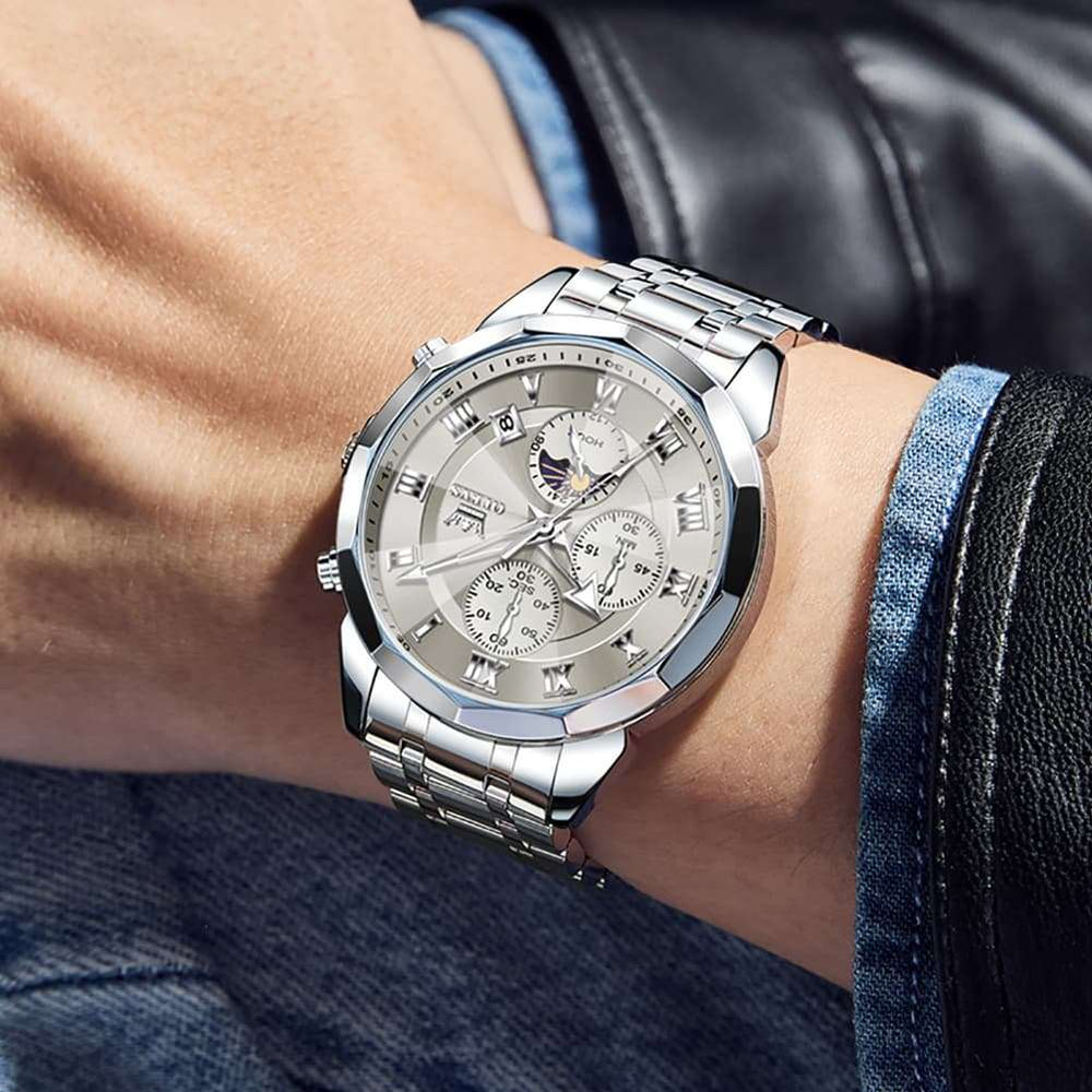 OLEVS 3675 Quartz 3D Rhombic Roman Chronograph Watch For Men