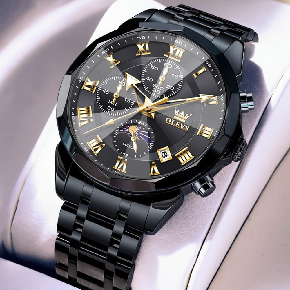 OLEVS 3675 Quartz 3D Rhombic Roman Chronograph Watch For Men - Silver White Watch | Olevs Watch Store