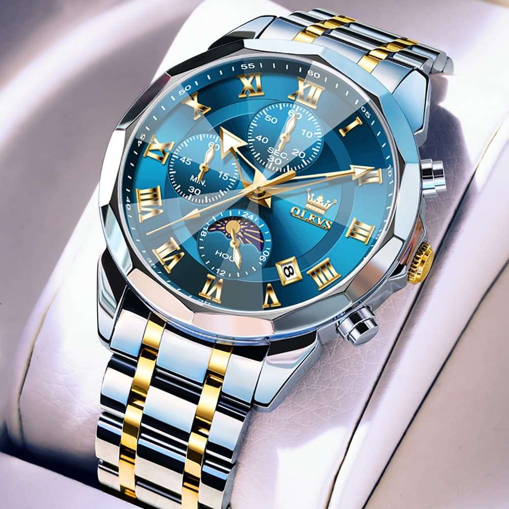 OLEVS 3675 Quartz 3D Rhombic Roman Chronograph Watch For Men
