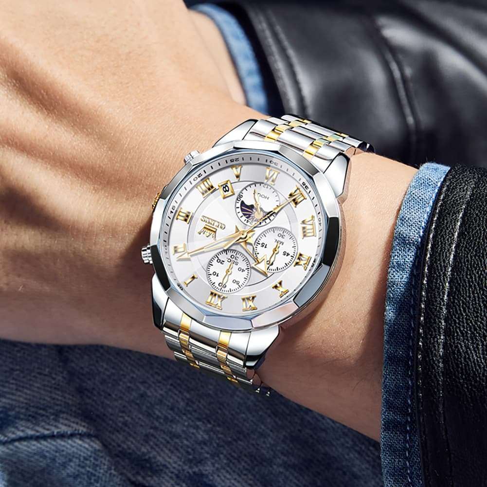 OLEVS 3675 Quartz 3D Rhombic Roman Chronograph Watch For Men