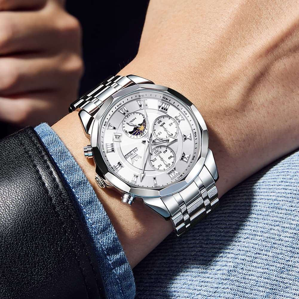 OLEVS 3675 Quartz 3D Rhombic Roman Chronograph Watch For Men