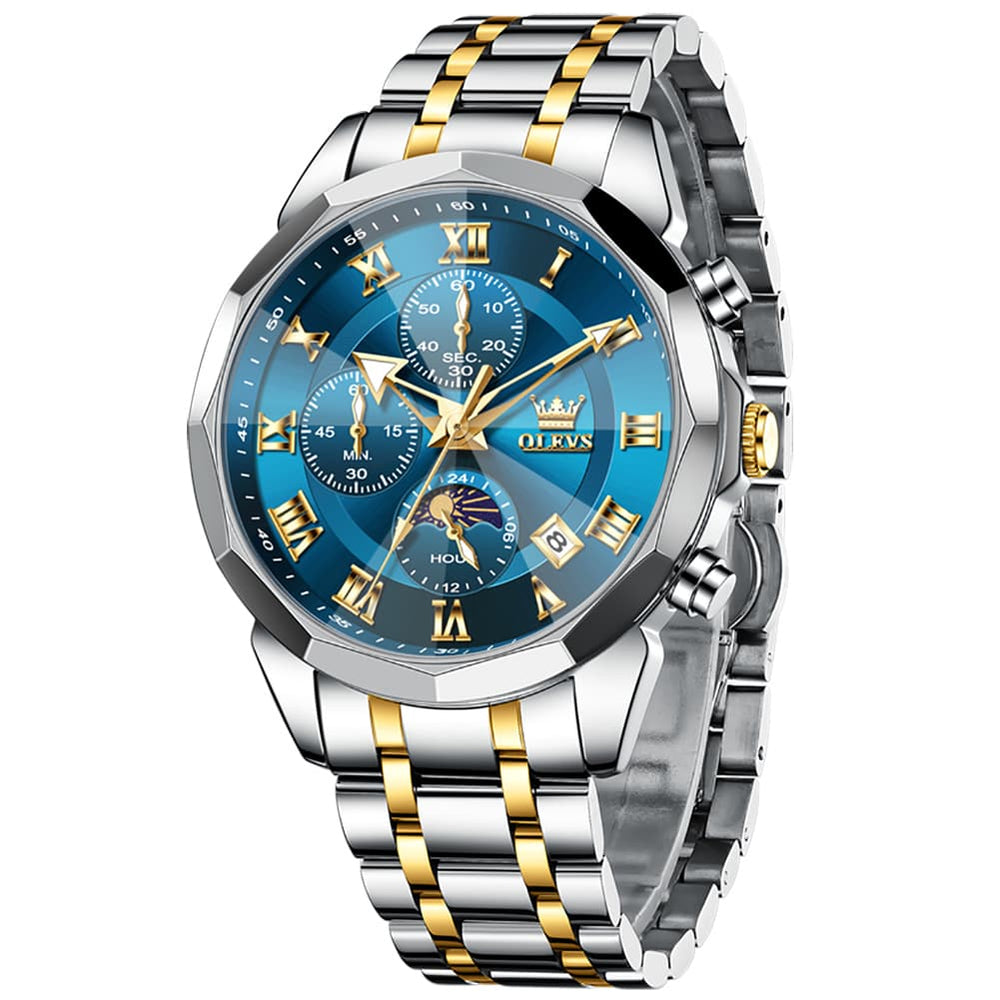 OLEVS 3675 Quartz 3D Rhombic Roman Chronograph Watch For Men - Silver White Watch | Olevs Watch Store