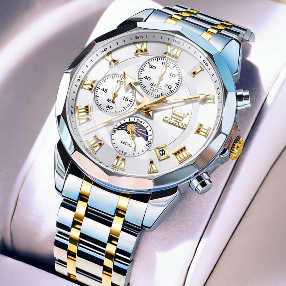 OLEVS 3675 Quartz 3D Rhombic Roman Chronograph Watch For Men